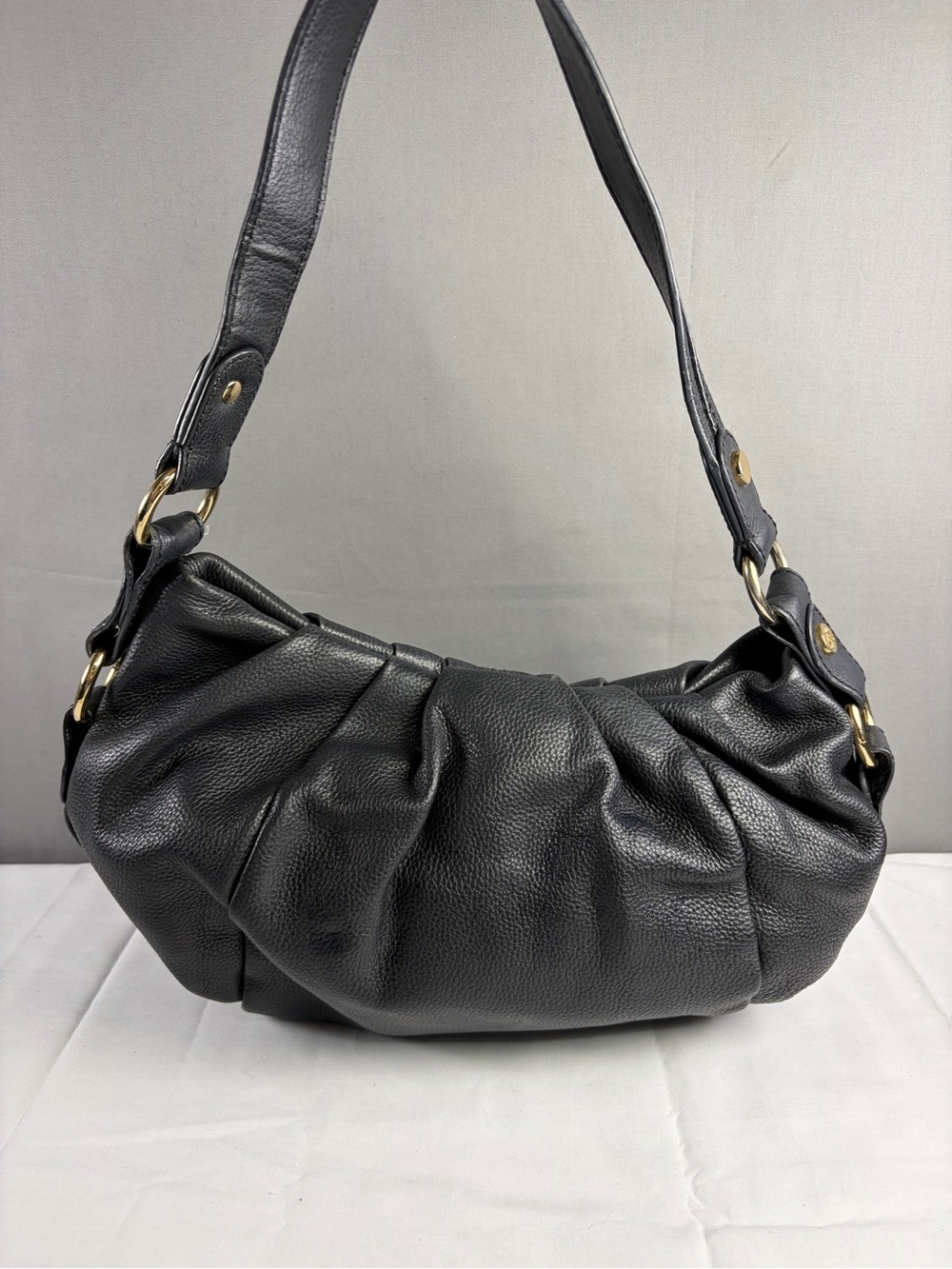 Simply Vera Vera Wang Black Ruched Leather Hobo with Gold-Tone Hardware